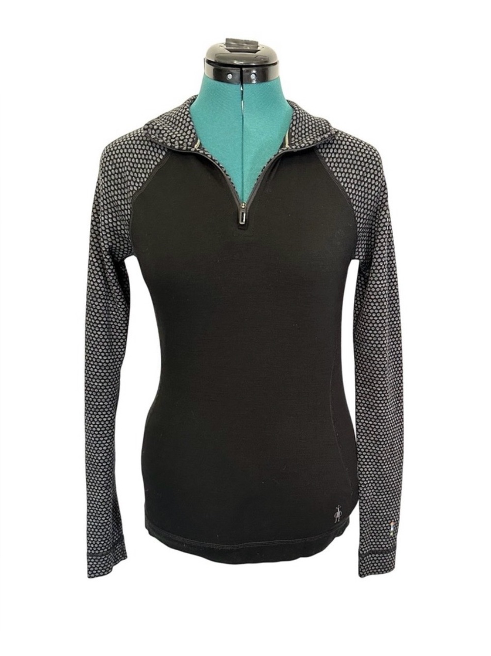 Smartwool Merino 250 Pullover Womens Black Gray Quarter Zip Baselayer Top Medium